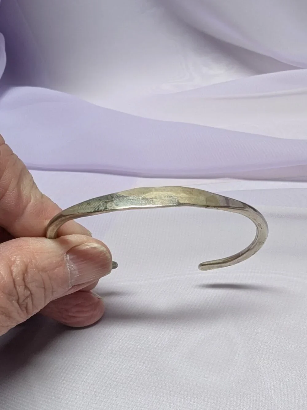 Vintage (80’s) Handmade Hammered Sterling Silver Torque Cuff Bangel Bracelet